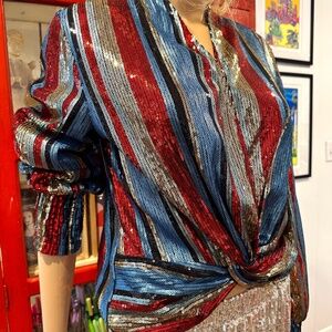 Vibrant Striped Sequin Crossover Top Sz M